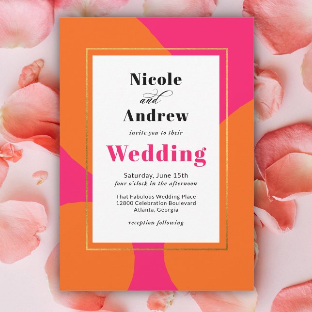 Modern Hot Pink and Orange Abstract Wedding Einladung (Von Creator hochgeladen)