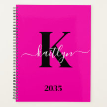 Modern Hot Pink Black Script Monogram