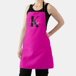Modern Hot Pink Black Script Monogram Schürze