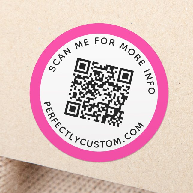 Modern hot pink border QR code and text Runder Aufkleber (Von Creator hochgeladen)