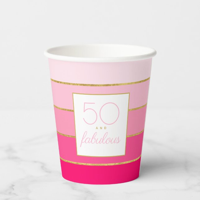Modern Hot Pink & Gold 50 und fabelhafter Geburtst Pappbecher (Rückseite)
