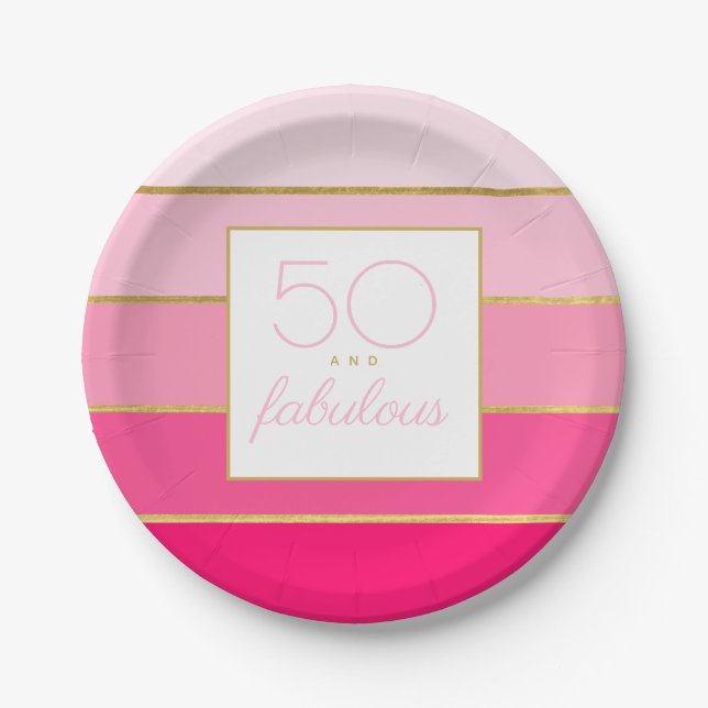 Modern Hot Pink & Gold 50 und fabelhafter Geburtst Pappteller (Vorderseite)