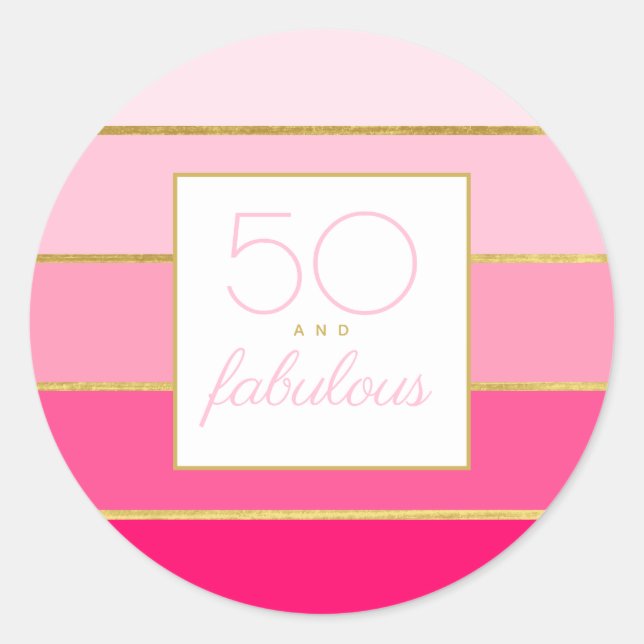 Modern Hot Pink & Gold 50 und fabelhafter Geburtst Runder Aufkleber (Vorderseite)