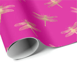 Modern Hot Pink Gold Dragonfly Muster Geschenkpapier