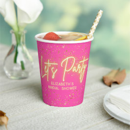 Modern Hot Pink Gold Neon Glows Lasst uns Party Pappbecher