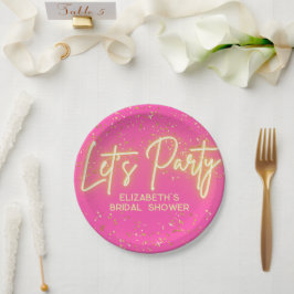 Modern Hot Pink Gold Neon Glows Lasst uns Party Pappteller