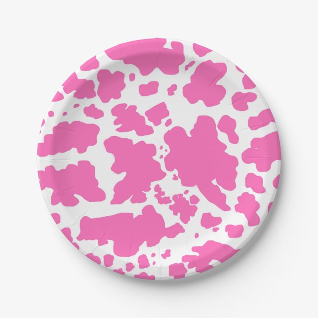 Modern Hot Pink Kuh Haut Textur Tierdruck Pappteller (Vorderseite)