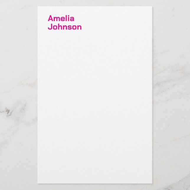 Modern Hot Pink Name Minimalistisch Beruflich Briefpapier (Vorderseite)