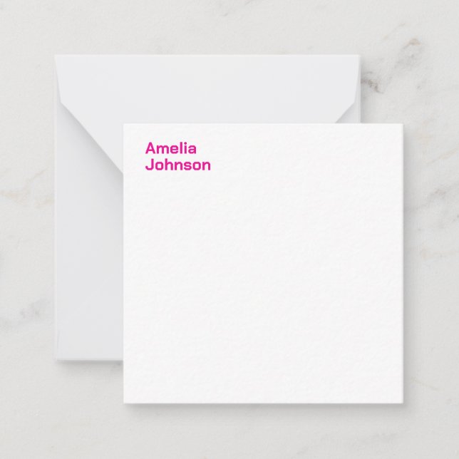 Modern Hot Pink Name Minimalistisch Beruflich Mitteilungskarte (Vorderseite)