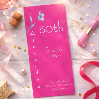 Modern Hot Pink Vertical Floral 50th Birthday Einladung