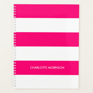 Modern Hot Rosa White Stripes individuelle Name Mo Planer