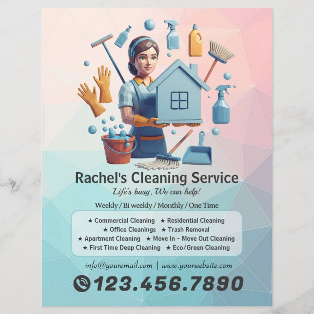 Modern House Cleaning Maid Service Housekeeping Flyer (Vorne)