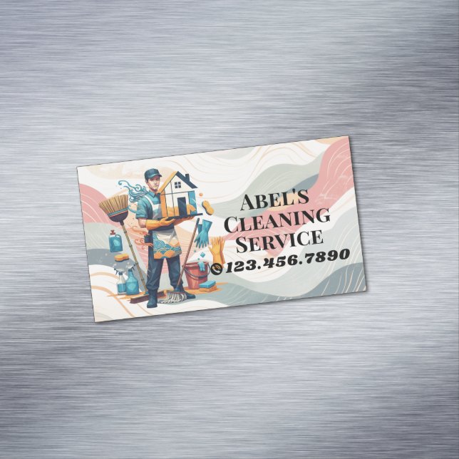 Modern House Cleaning Maid Service Housekeeping Magnetische Visitenkarte (Beispiel)