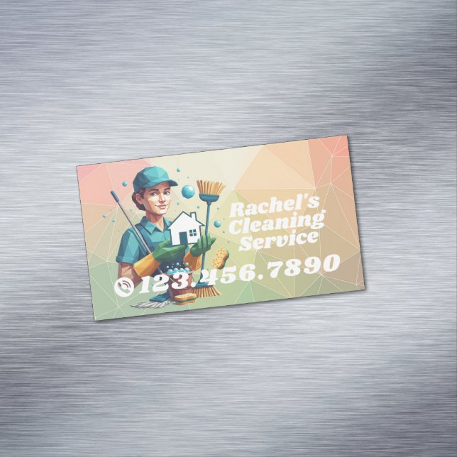 Modern House Cleaning Maid Service Housekeeping Magnetische Visitenkarte (Beispiel)