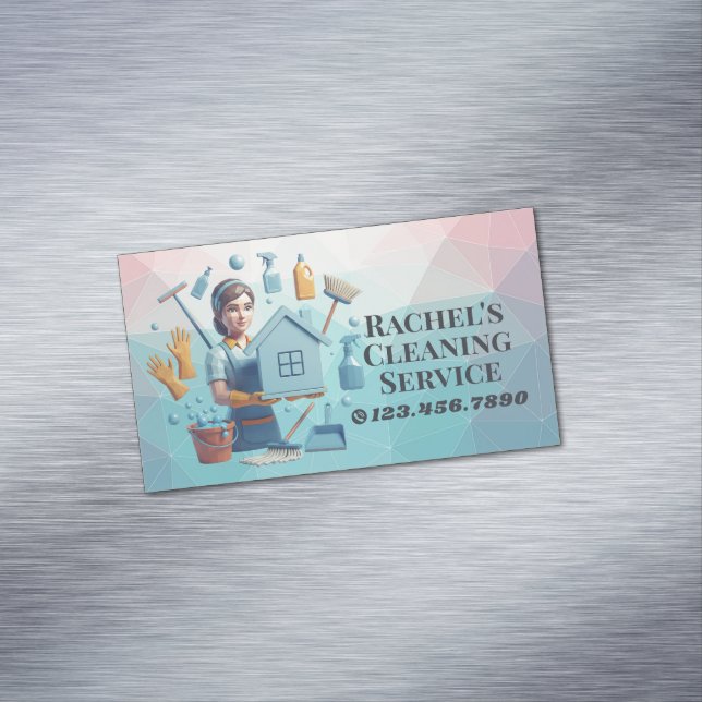 Modern House Cleaning Maid Service Housekeeping Magnetische Visitenkarte (Beispiel)