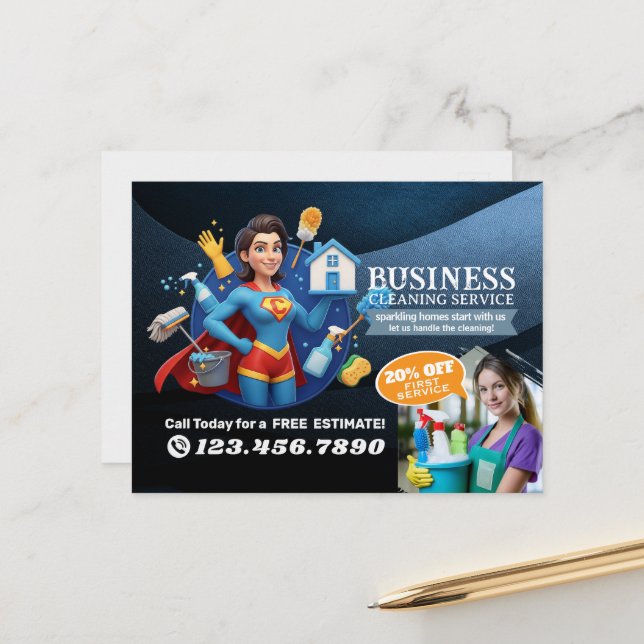 Modern House Cleaning Maid Service Housekeeping Postkarte (Vorderseite/Rückseite Beispiel)