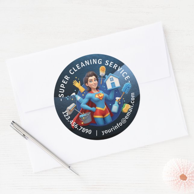 Modern House Cleaning Maid Service Housekeeping Runder Aufkleber (Umschlag)