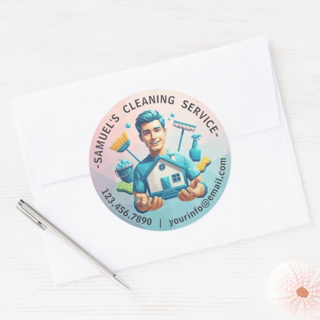 Modern House Cleaning Maid Service Housekeeping Runder Aufkleber (Umschlag)