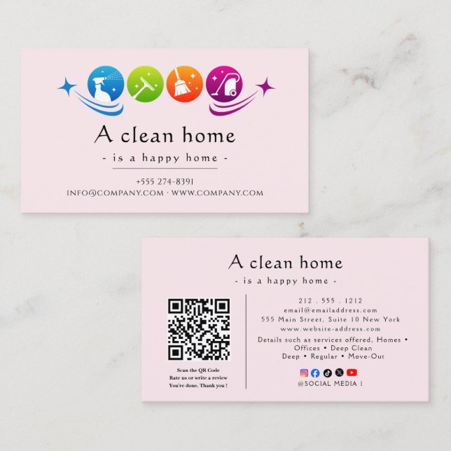 Modern House Cleaning Service Visitenkarte (Vorne/Hinten)