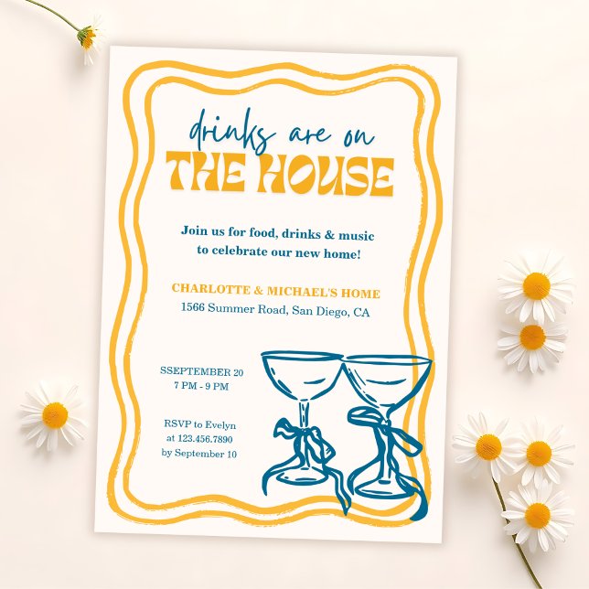 Modern Housewarming Party Drinks Are On the House Einladung (Fun Housewarming Party Invitation – “Drinks Are on the House”)