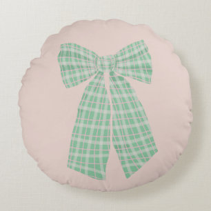 Modern Hübsch Blush Gingham Romantischer Coquette  Rundes Kissen