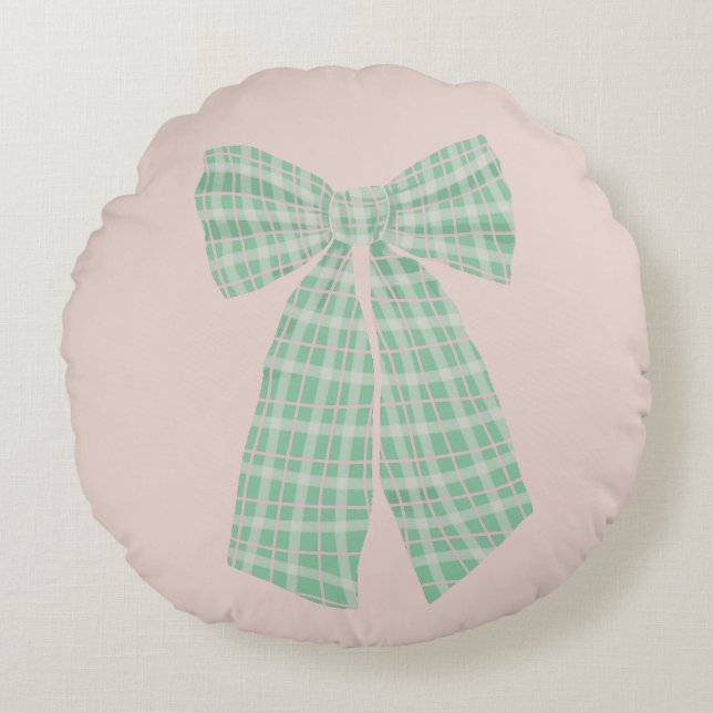 Modern Hübsch Blush Gingham Romantischer Coquette  Rundes Kissen (Vorderseite)