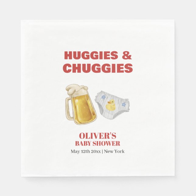 Modern Huggies Chuggies Beer Diaper Baby Shower  Serviette (Vorderseite)