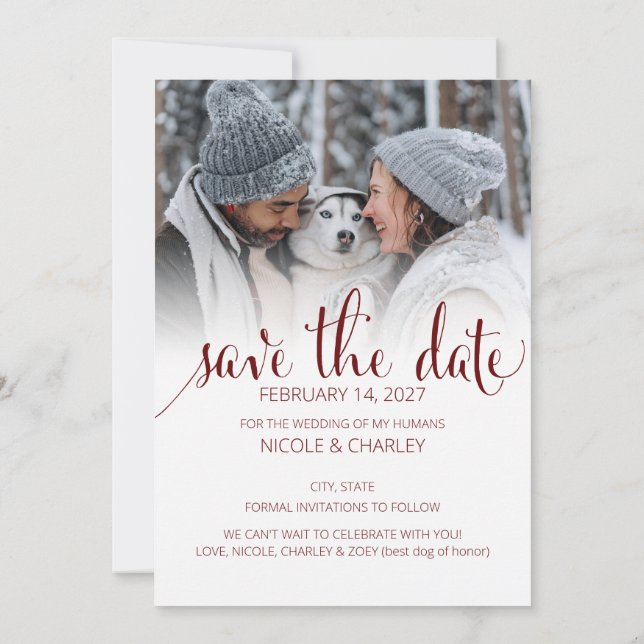 Modern Humans Getting Married Pet Photo Engagement Save The Date (Rückseite)