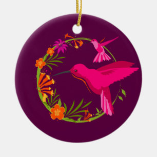 Modern Hummingbirds Lila Personalisiert Keramik Ornament