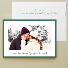 Modern Hunter Green Little Bow Photo Save This Day Save The Date