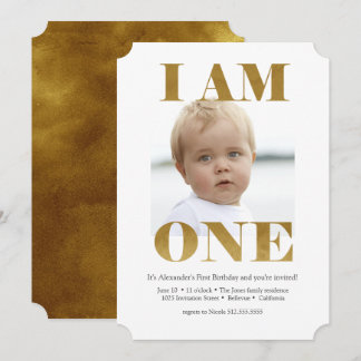 Modern "I AM ONE" Gold 1. Geburtstag Einladung
