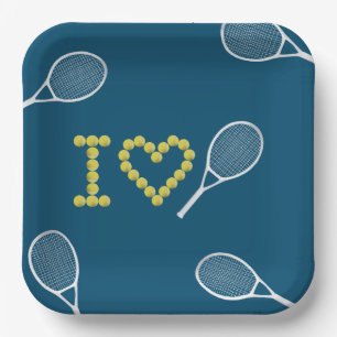 Modern I Liebe Tennis Blue Pappteller