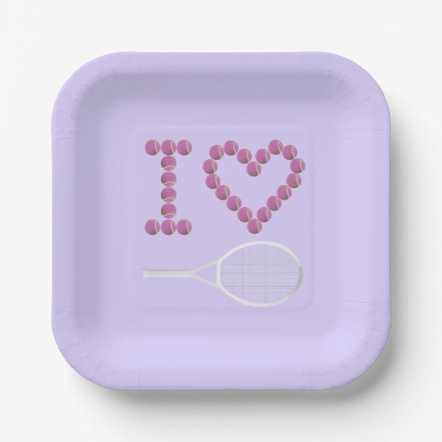 Modern I Liebe Tennis White Pink Lavendel Pappteller (Vorderseite)
