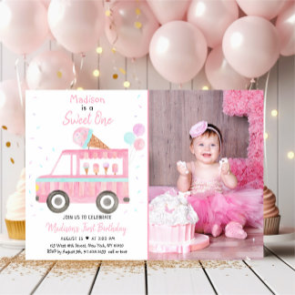 Modern Ice Cream Truck Sweet One Birthday Einladung