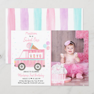Modern Ice Cream Truck Sweet One Birthday Einladung