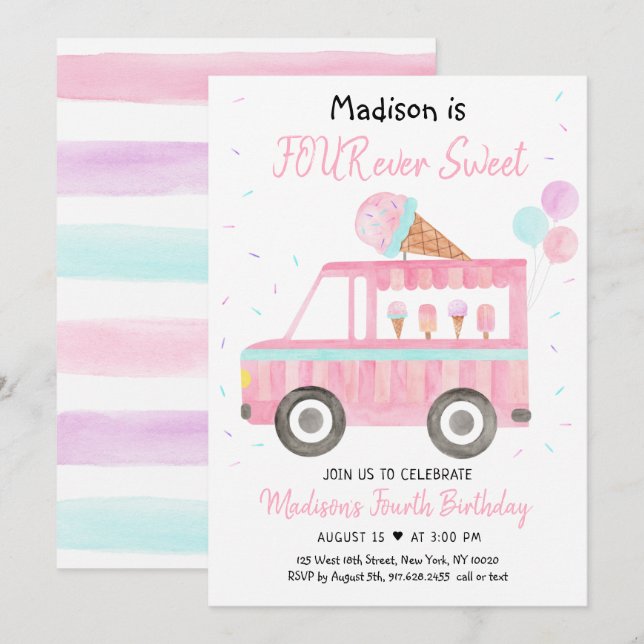 Modern Ice Cream Truck Vier Jahreszeiten Einladung (Vorne/Hinten)