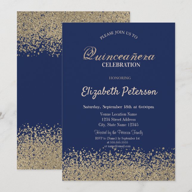 Modern Imitate Gold Diamonds Quinceñera Einladung (Vorne/Hinten)