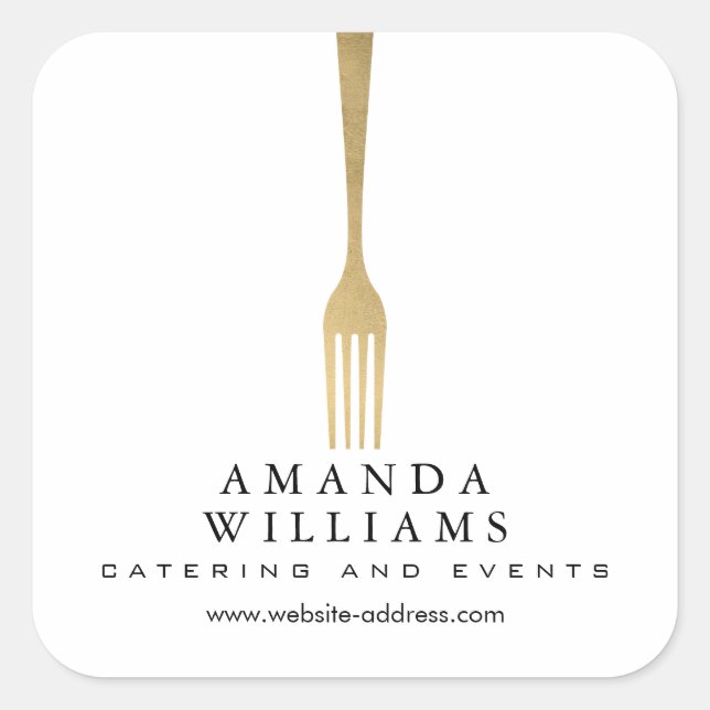Modern Imitate Gold GFork Catering Logo Quadratischer Aufkleber (Vorderseite)