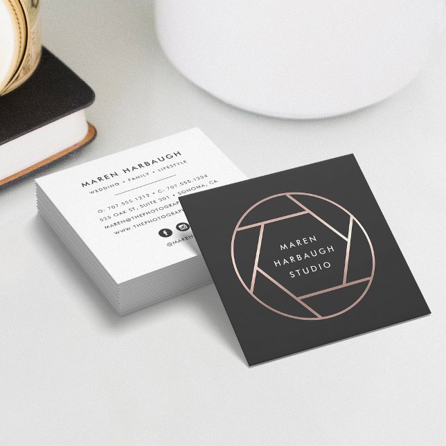 Modern Imitate Rose Gold Fotograf Logo Quadratische Visitenkarte (Von Creator hochgeladen)