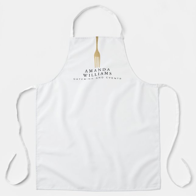 Modern Imitats Gold Gabel Catering Logo auf Weiß Schürze (Vorderseite)