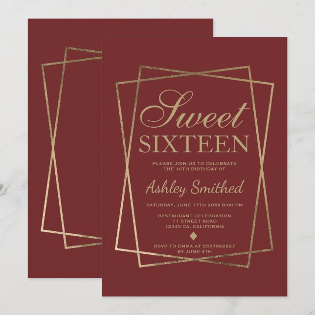 Modern Imitats schicke Goldschrift Bordeaux Sweet  Einladung (Vorne/Hinten)