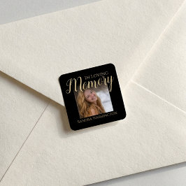 Modern In Loving Memory | Photo Memorial Button Quadratischer Aufkleber