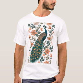 Modern Indian Folklore Peacock Pattern T-Shirt