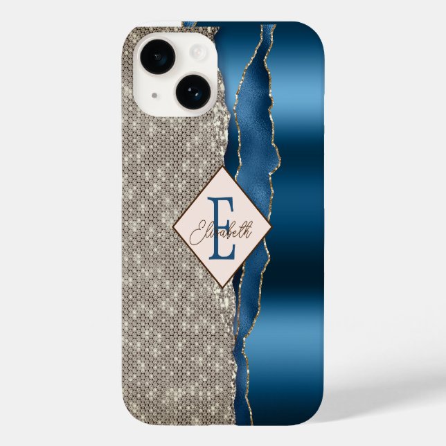 Modern Indigo Blue Agate Diamonds Case-Mate iPhone 14 Hülle (Rückseite)