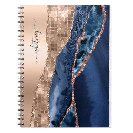 Modern Indigo Blue Agate & Rose Gold Confetti Leaf Notizblock