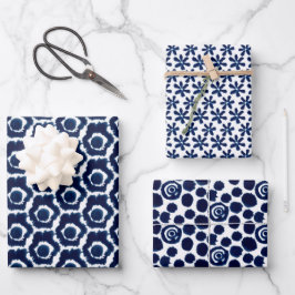 Modern Indigo Navy Shibori Muster Wrapping Sheets Geschenkpapier Set