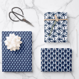 Modern Indigo Navy Shibori Muster Wrapping Sheets Geschenkpapier Set