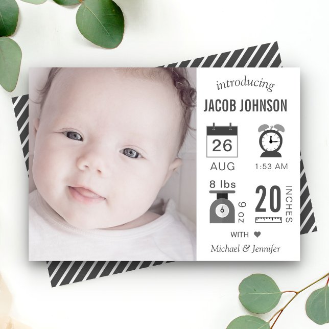 Modern Infographic Photo Birth Announcement Ankündigung (Von Creator hochgeladen)