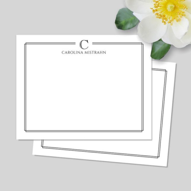 Modern Initial Black and White Border Stationery Mitteilungskarte (Von Creator hochgeladen)