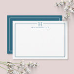 Modern Initial Patina Blue Border Stationery Mitteilungskarte<br><div class="desc">This design features a thin double border with space for a monogram and name/text at the top. Click the customize button if you would like to adjust the design elements and/or further modify the text! Variations of this design, additional colors, as well as coordinating products are available in our shop,...</div>